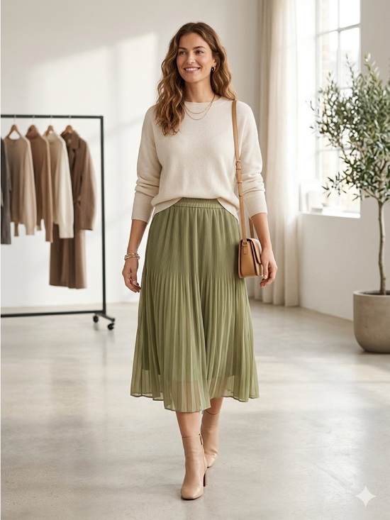 H&M Dresses & Skirts - H&M SHEER Pleated Chiffon Midi Skirt – Olive Green – Size 2 (VGUC) *